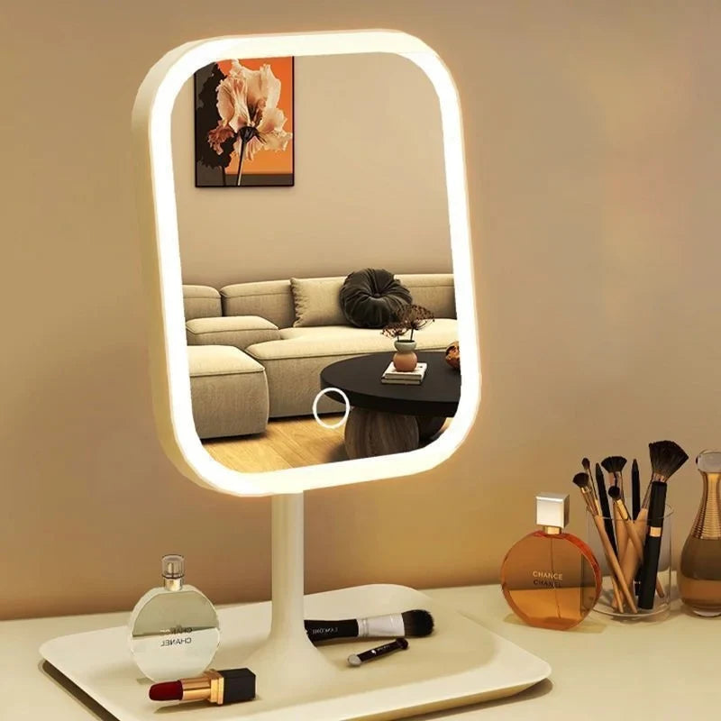 LED Modern Desktop Vanity Mirror, Portable 3 Color Light LED Makeup Mirror Touching Mirror Women Bedroom Dressing Mirror