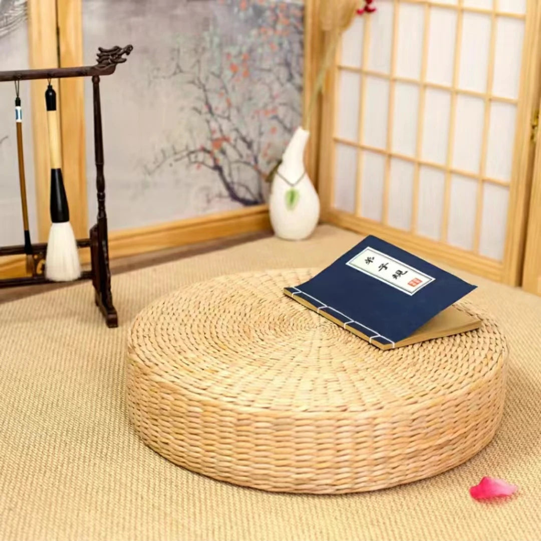 Handmade Woven Straw Floor Pouf