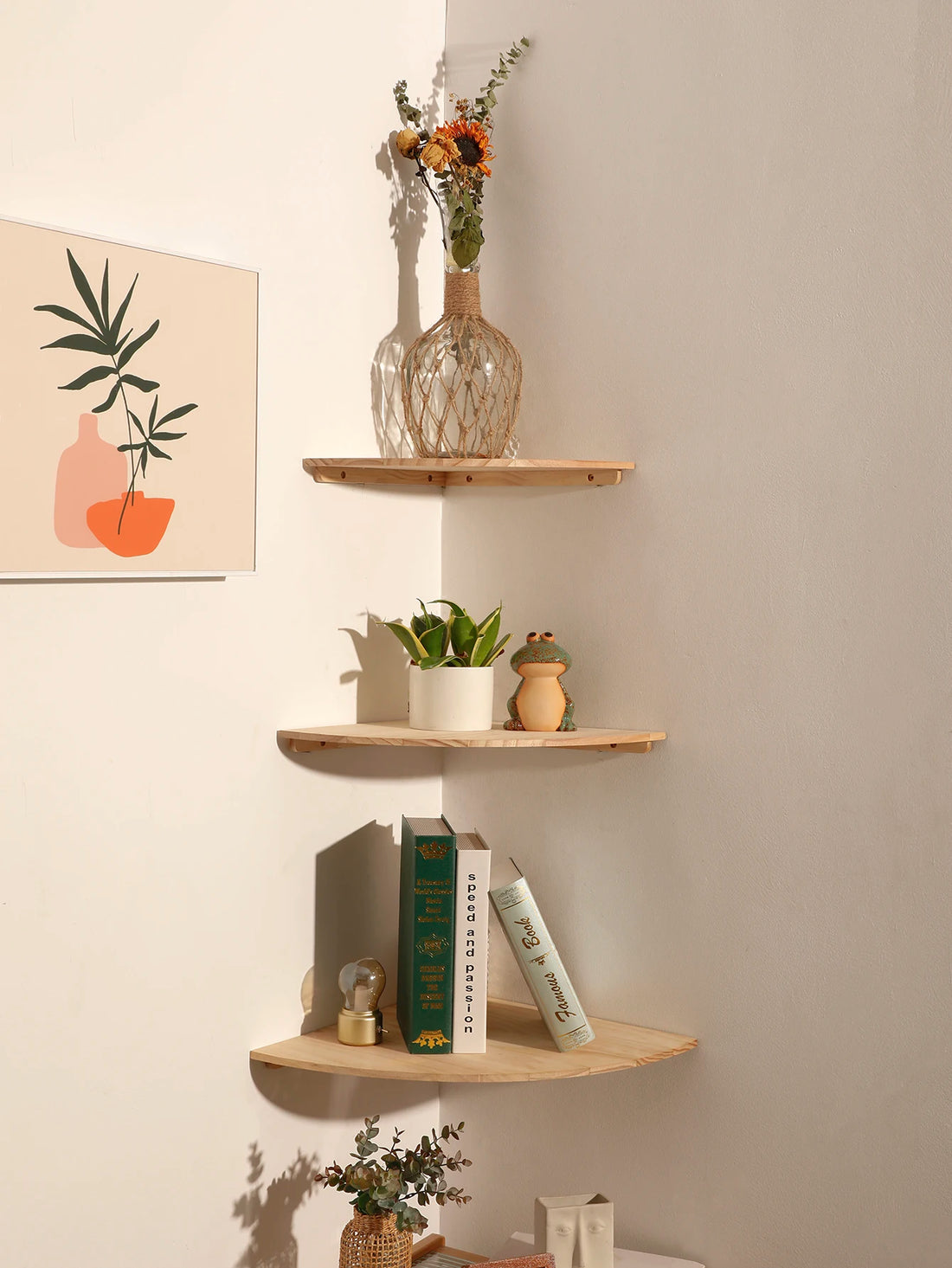 Wooden Corner Floating Wall Shelf